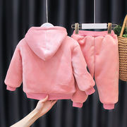 品牌宝宝加绒加厚卫衣两件套装婴，儿童装秋冬季男童女童棉衣服外套