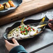 日式餐具鱼盘子创意家用陶瓷鱼形长方形装鱼蒸鱼用的盘子鱼碗盘碟