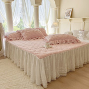 韩版纯色蕾丝公主风牛奶绒床裙保暖加厚防滑加绒床罩式床单1.8/2m