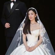 高档韩式新娘蕾丝头纱披肩，式长款拍照婚纱摄影道具，复古头饰样片拍