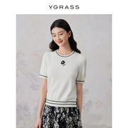 VGRASS法式白色原创花型针织衫夏季羊毛羊绒上衣女VZZ3O20770