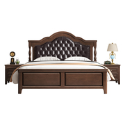 皮村复古美式实木物乡艺软包床，现代简约1.8m双人床储床床欧式家具