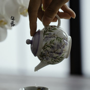 无落釉下彩手绘紫藤云今单茶壶手工陶瓷泡茶壶单壶带球孔功夫茶具