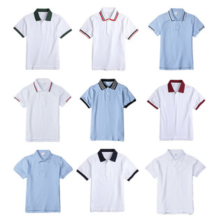 儿童POLO衫短袖白色浅蓝色中小学生校服男童女童枣红半袖T恤薄款