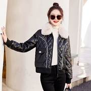 黑色加绒羊皮外套女短款年冬装时尚显瘦衣保暖绵皮皮夹克