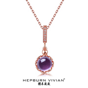 日系精工高品质天然紫水晶吊坠天然宝石项链S925纯银厚镀真金珠宝