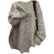 大码胖mm幂式灰色慵懒风高级感毛衣女秋季设计中长款针织上衣