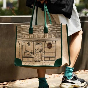 潮麻布购物袋彩绘艺术原宿文艺大包托特包女大容量单肩手提包