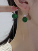 绿色猫眼石珠子流苏耳线女纯银针，防过敏高级轻奢复古耳环网红耳饰