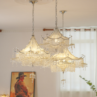 现代百搭圆形创意简约客厅灯个性法式古典餐厅卧室水晶流苏吊灯