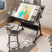 美术绘图桌玻璃可升降书画绘画画图画案，制图设计师书桌工作台桌子