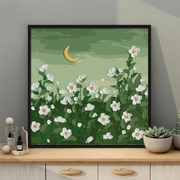 月光下的白玫瑰diy数字油画手工，填色涂鸦手绘丙烯风景花卉画