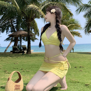 泳衣女夏季分体三件套泰国沙滩度假泡温泉性感ins遮肚显白比基尼