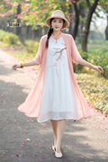 妈妈夏装中国风假两件雪纺，连衣裙2024中老年高档洋气遮肚裙子