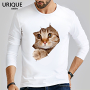 3D立体逼真萌猫咪莫代尔长袖T恤男圆领橘猫动物图案印花个性情侣