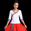 藏族舞蹈服袖民族风女广场舞上衣藏式中袖喇叭装短袖舞台演出