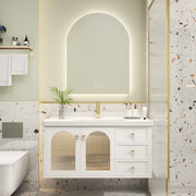 现代轻奢卫生间洗手台盆，柜法式智能浴室柜，玻璃门洗漱台浴室柜组合
