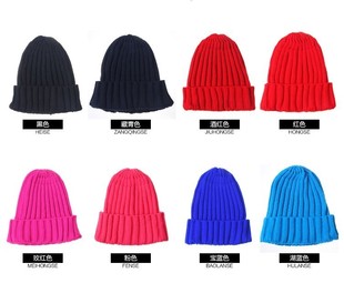 毛线帽子红黑包头春秋，套头帽宝蓝色蓝色，紫色秋儿童针织帽时尚