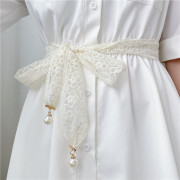 白色蕾丝腰带女连衣裙长裙，收腰装饰2023夏天配裙子的腰绳系带