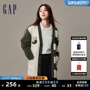 gap男女装春秋logo校园，风宽松v领针织衫毛衣高级情侣开衫842135