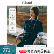 Eland衣恋牛仔连衣裙女美式复古收腰显瘦中长款A字裙2024春季