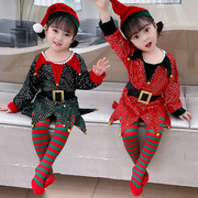 圣诞节儿童服装女童精灵公主绿色红色亮片连衣裙幼儿园舞会表演服