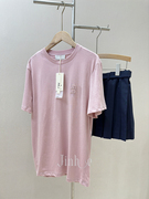 深圳南24夏季肉粉色贴布字母，圆领短袖t恤女套头宽松百搭极简上衣