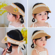 宝宝遮阳帽婴儿防晒帽儿童草帽可爱小花男童女童夏季空顶太阳帽子