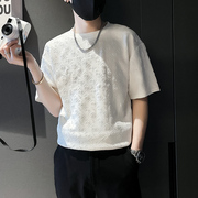 夏季潮牌短袖T恤男韩版纯色爱心立体感设计半袖圆领男装体恤上衣