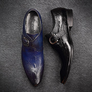 VQGT鳄鱼纹皮鞋真皮商务正装鞋英伦尖头男鞋固特异手工鞋个性潮流
