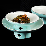 时尚餐厅金边陶瓷高脚水果碗会所饭店创意冷菜凹造型摆盘高足供盘