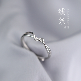 巷南925纯银简约线条女戒指小众设计几何指环高级感时尚个性