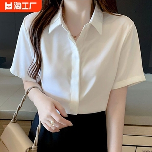 韩版白色衬衫女士夏季短袖洋气，减龄休闲职业衬衣2023雪纺上衣