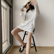 韩版白色t恤女长袖棉质，大码内搭打底衫中长款宽松洋气上衣体恤