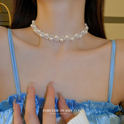珍珠项链女高级气质名媛脖子颈链白色项圈装饰锁骨链配饰品