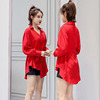 红衬衣女雪纺衬衫减龄漂亮洋气小衫中长款上衣前短后长不规则衬衫