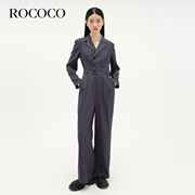 洛可可rococo秋通勤西装，领直筒宽松显瘦气质时尚工装连体长裤女