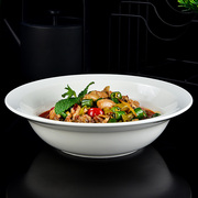 中式纯白色陶瓷大汤碗饭店，商用高级感毛血旺，水煮鱼酸菜鱼宽边汤盆