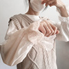 日本sc小清新白色圆领纯棉长袖，打底衫刺绣，花边宽松甜美中长款t恤