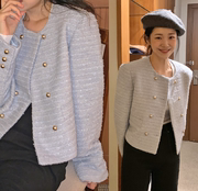 韩国女装beginning2022初秋小香风纯色，双排扣短外套