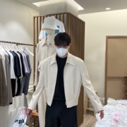 韩国男装直播春季高档混亚麻薄款设计师小众短款翻领夹克外套