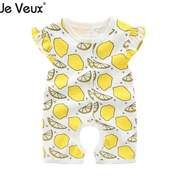 2021夏季纯棉婴儿连体衣夏装，0-1岁女宝宝柠檬开档衣服公主袖