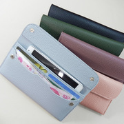 韩版荔枝纹薄款一折中长款零钱包成人，女士学生钱夹卡包皮夹包盖式