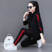 休闲运动服套装女秋冬2022加绒卫衣女冬装加厚时尚连帽三件套