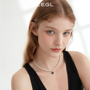 ZEGL爱心人造珍珠项链女秋冬轻奢小众黑玛瑙锁骨毛衣链巴洛克颈链