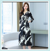 广州十三行产地秋季女装大码气质高级长袖连衣裙中老年雪纺裙