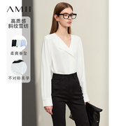 Amii极简雪纺衫女2024年春通勤宽松小衫不对称V领设计感上衣
