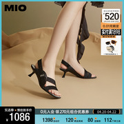 MIO米奥2024年夏季方头高跟复古时装凉鞋异形细跟通勤高跟凉鞋女