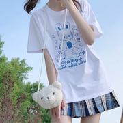 日系原创小兔泡泡夏季甜美软妹可爱卡通宽松全棉短袖t恤女