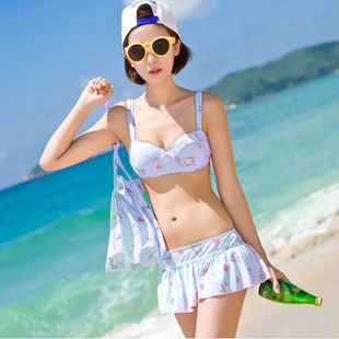 泰国温泉泳装bikini小胸聚拢钢托比基尼可爱分体裙式游泳衣女